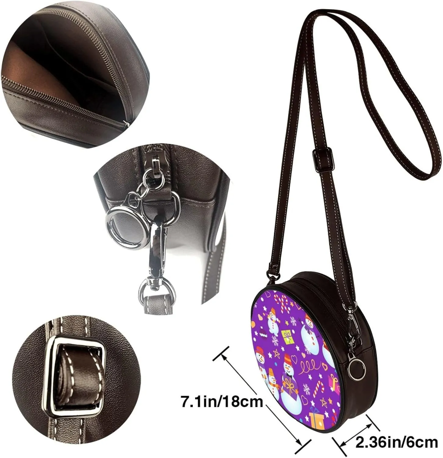Women's Faux Leather Crossbody Bag Handle Circle Bag Mini Purse Clutch Handbag