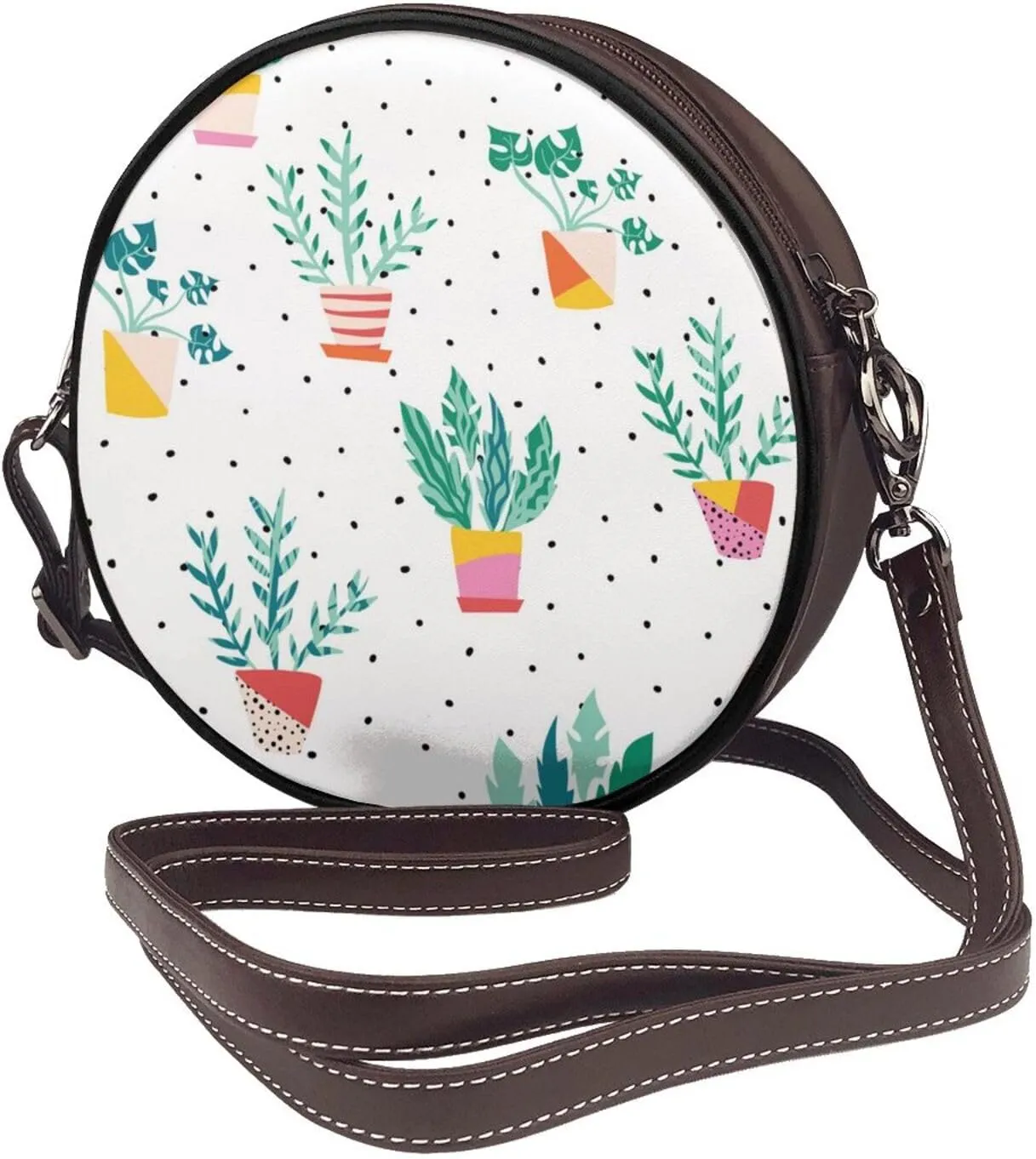 Women's Faux Leather Crossbody Bag Handle Circle Bag Mini Purse Clutch Handbag