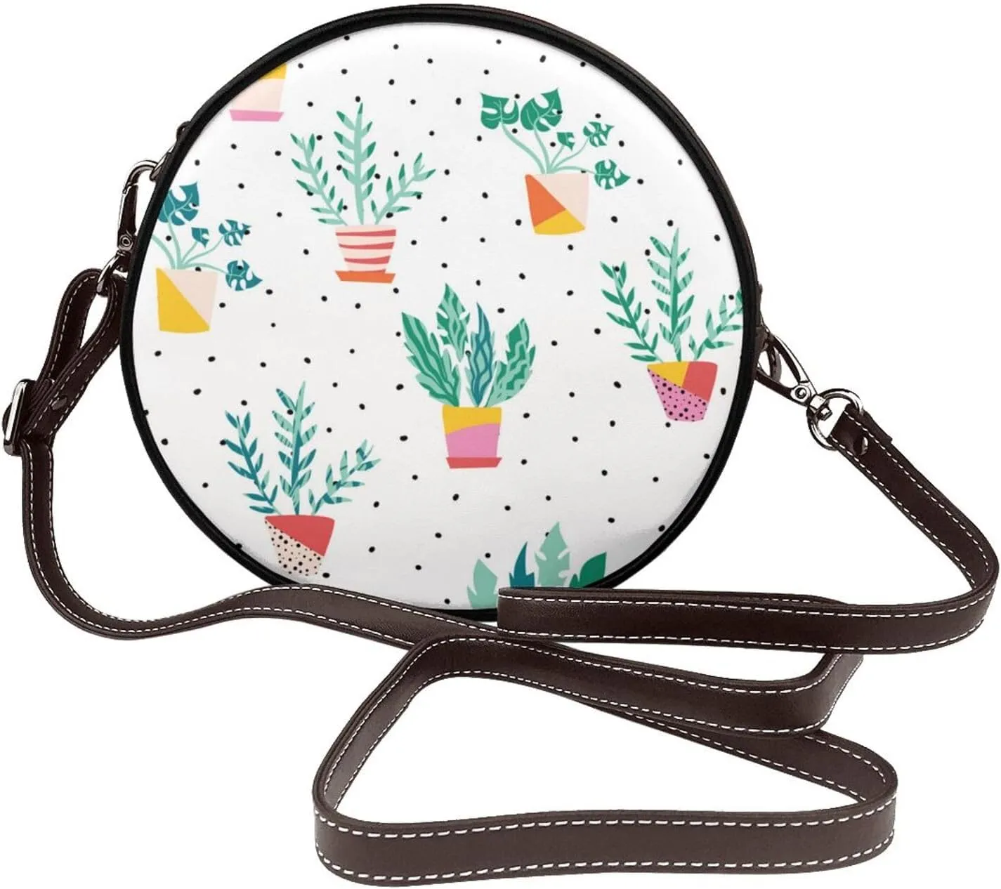 Women's Faux Leather Crossbody Bag Handle Circle Bag Mini Purse Clutch Handbag