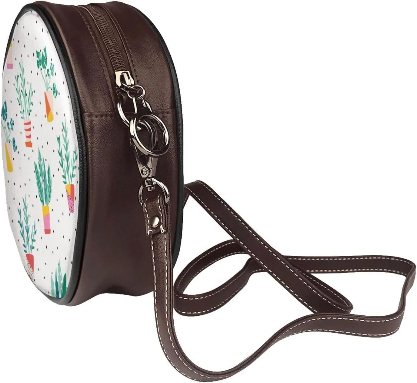 Women's Faux Leather Crossbody Bag Handle Circle Bag Mini Purse Clutch Handbag
