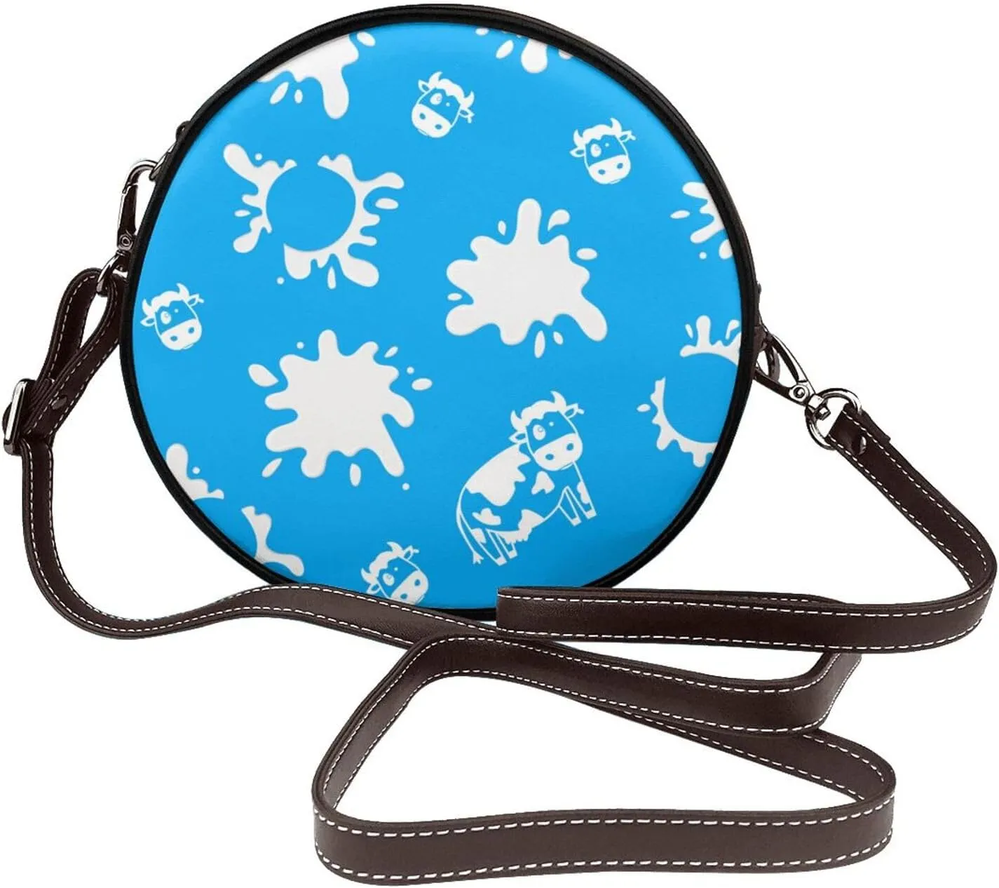 Women's Faux Leather Crossbody Bag Handle Circle Bag Mini Purse Clutch Handbag