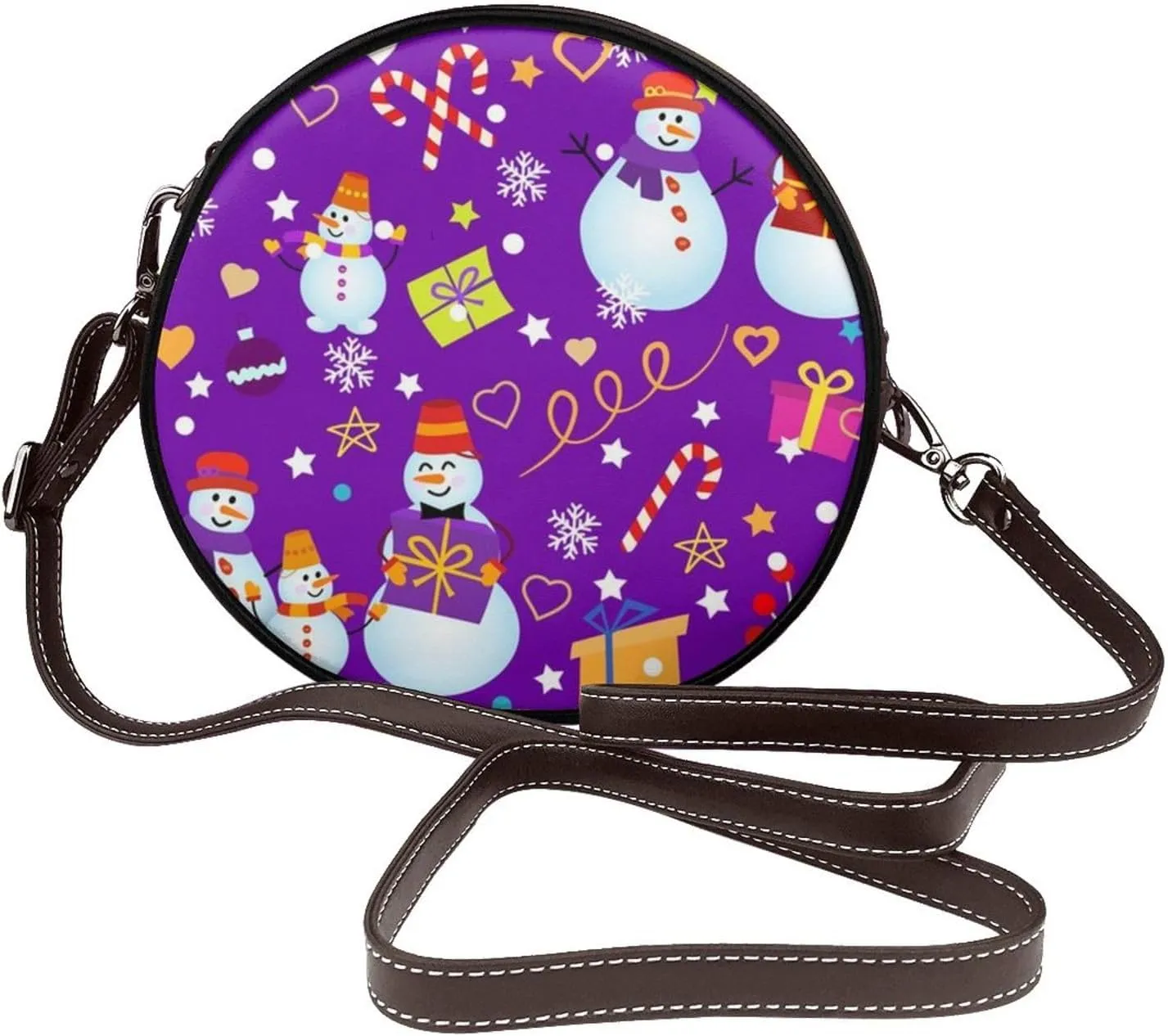 Women's Faux Leather Crossbody Bag Handle Circle Bag Mini Purse Clutch Handbag