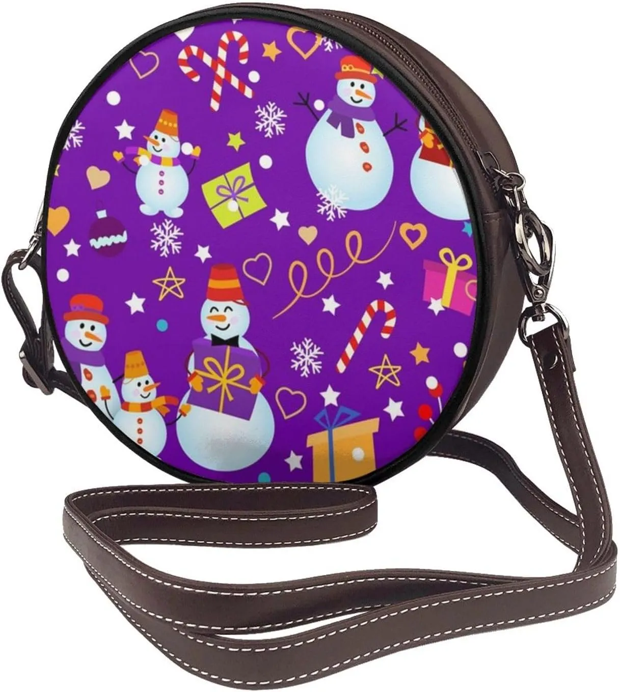 Women's Faux Leather Crossbody Bag Handle Circle Bag Mini Purse Clutch Handbag