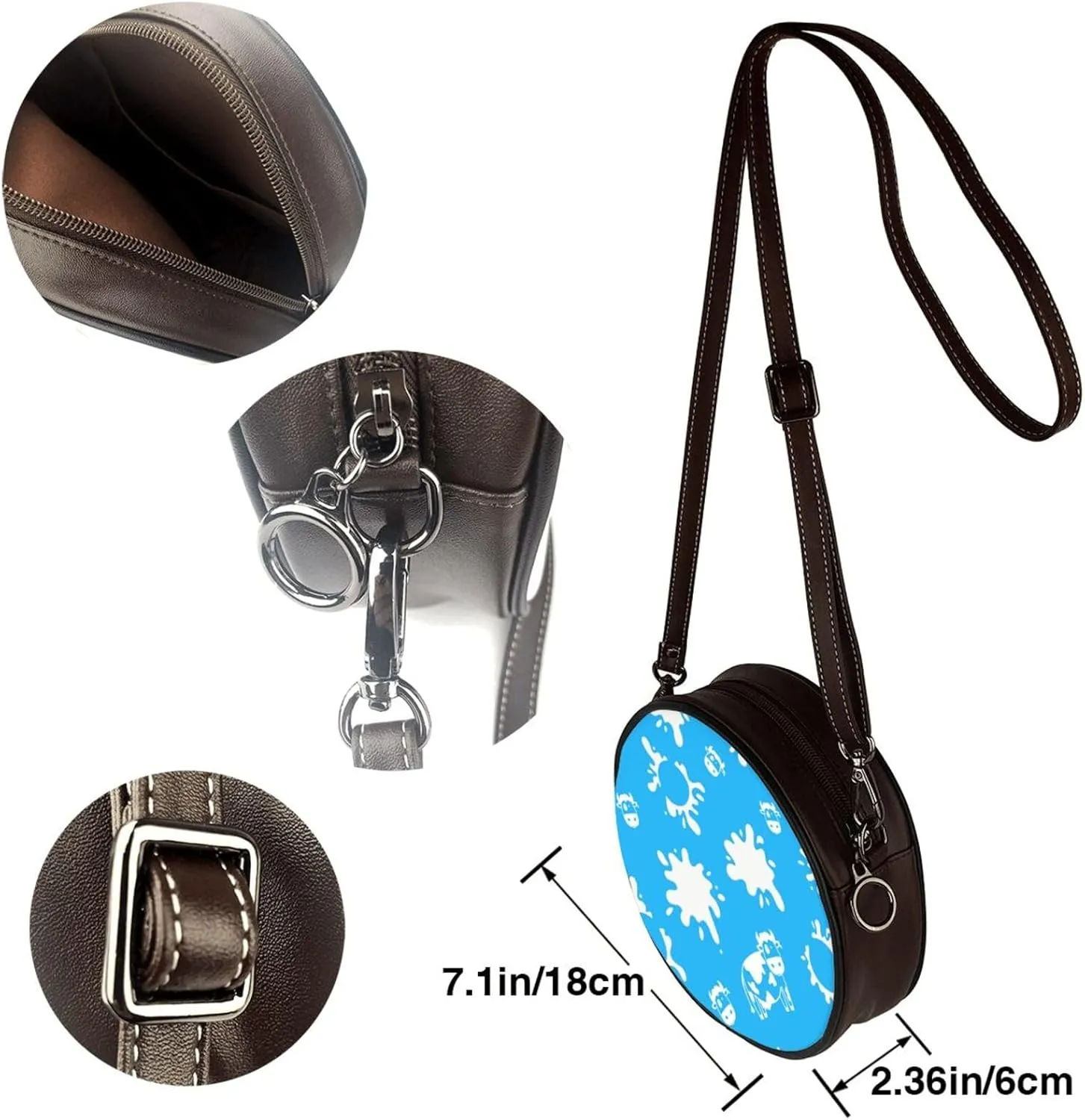 Women's Faux Leather Crossbody Bag Handle Circle Bag Mini Purse Clutch Handbag