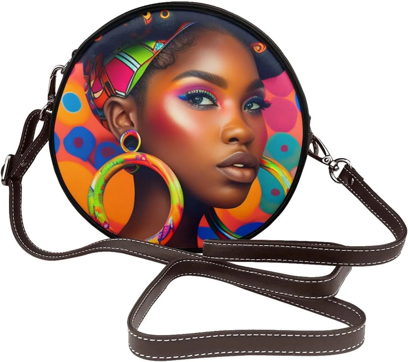 Women's Faux Leather Crossbody Bag Handle Circle Bag Mini Purse Clutch Handbag