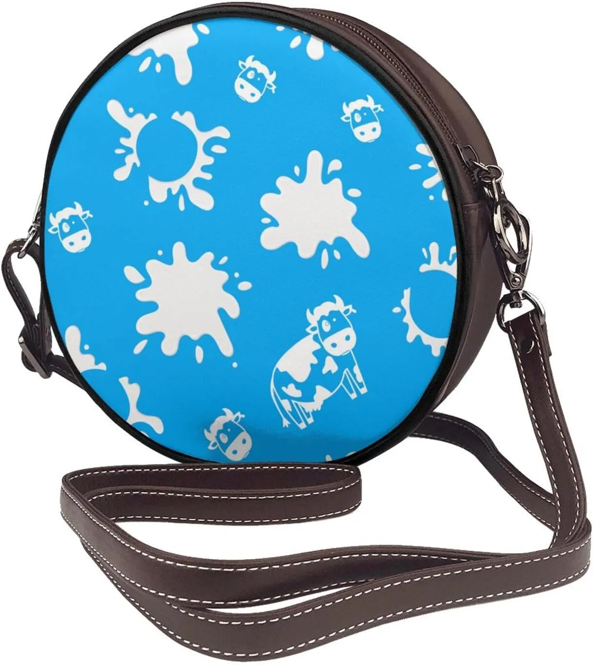 Women's Faux Leather Crossbody Bag Handle Circle Bag Mini Purse Clutch Handbag