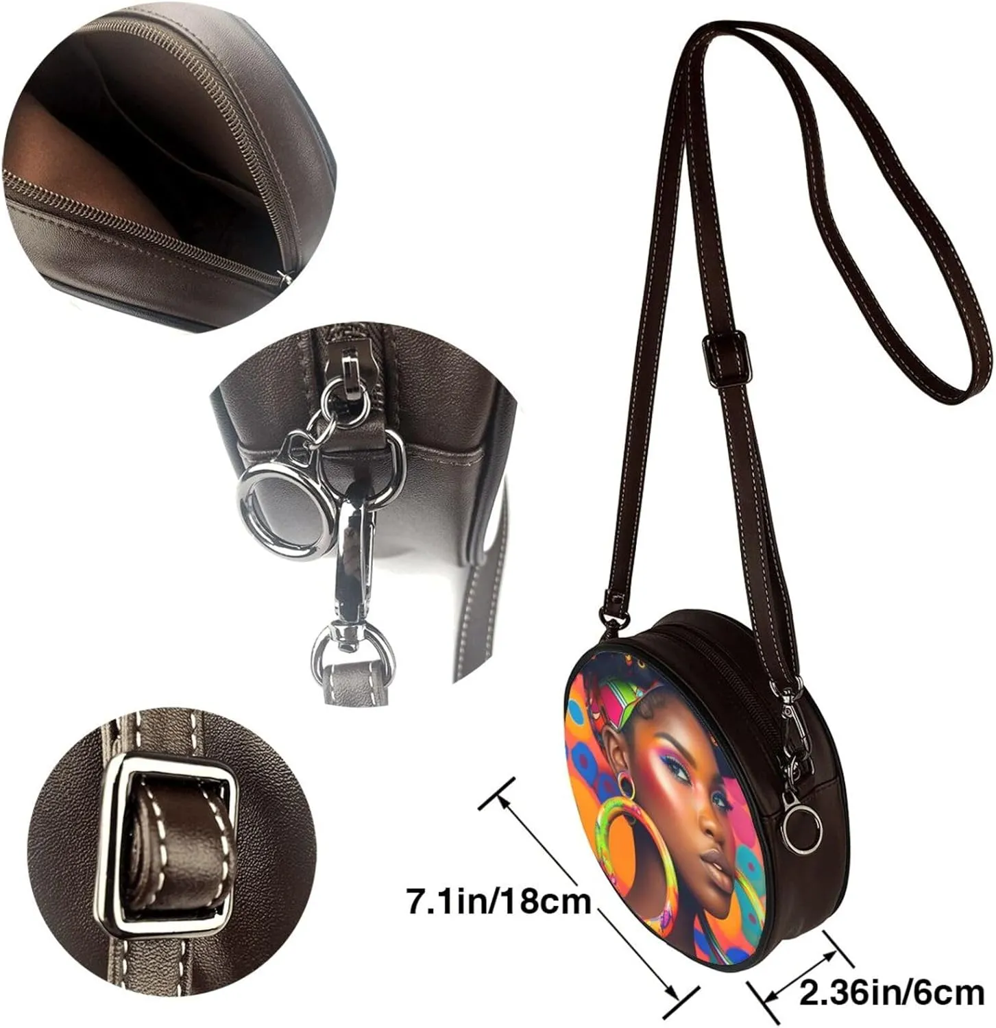 Women's Faux Leather Crossbody Bag Handle Circle Bag Mini Purse Clutch Handbag