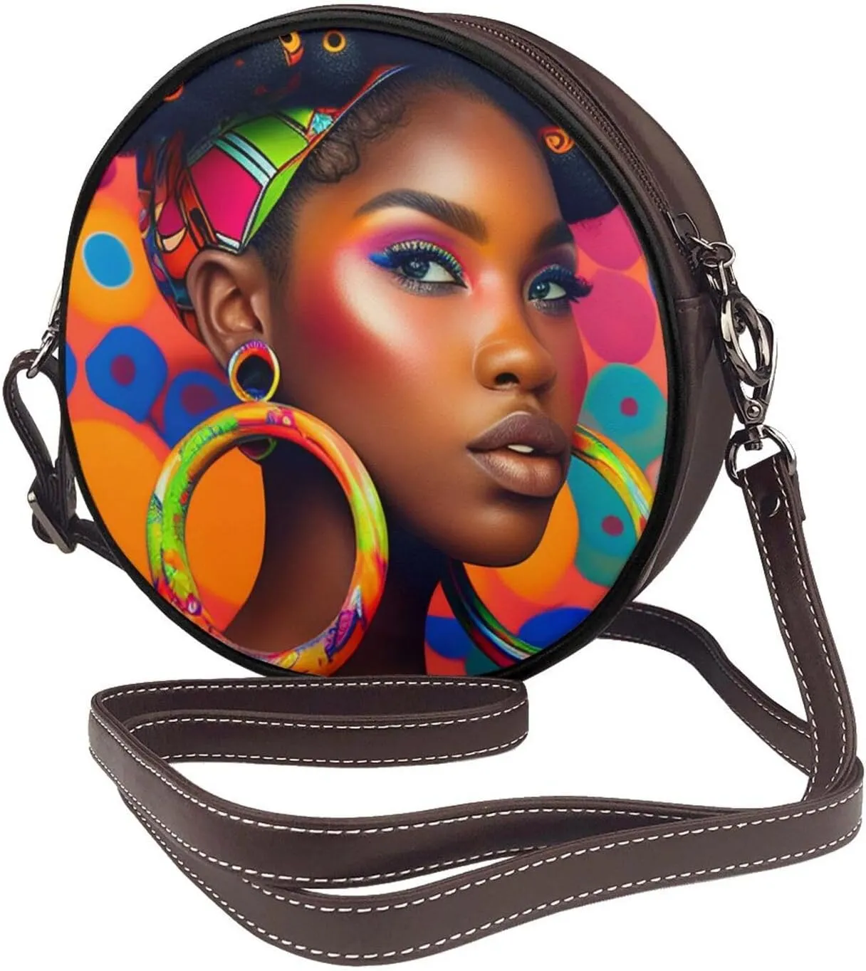 Women's Faux Leather Crossbody Bag Handle Circle Bag Mini Purse Clutch Handbag