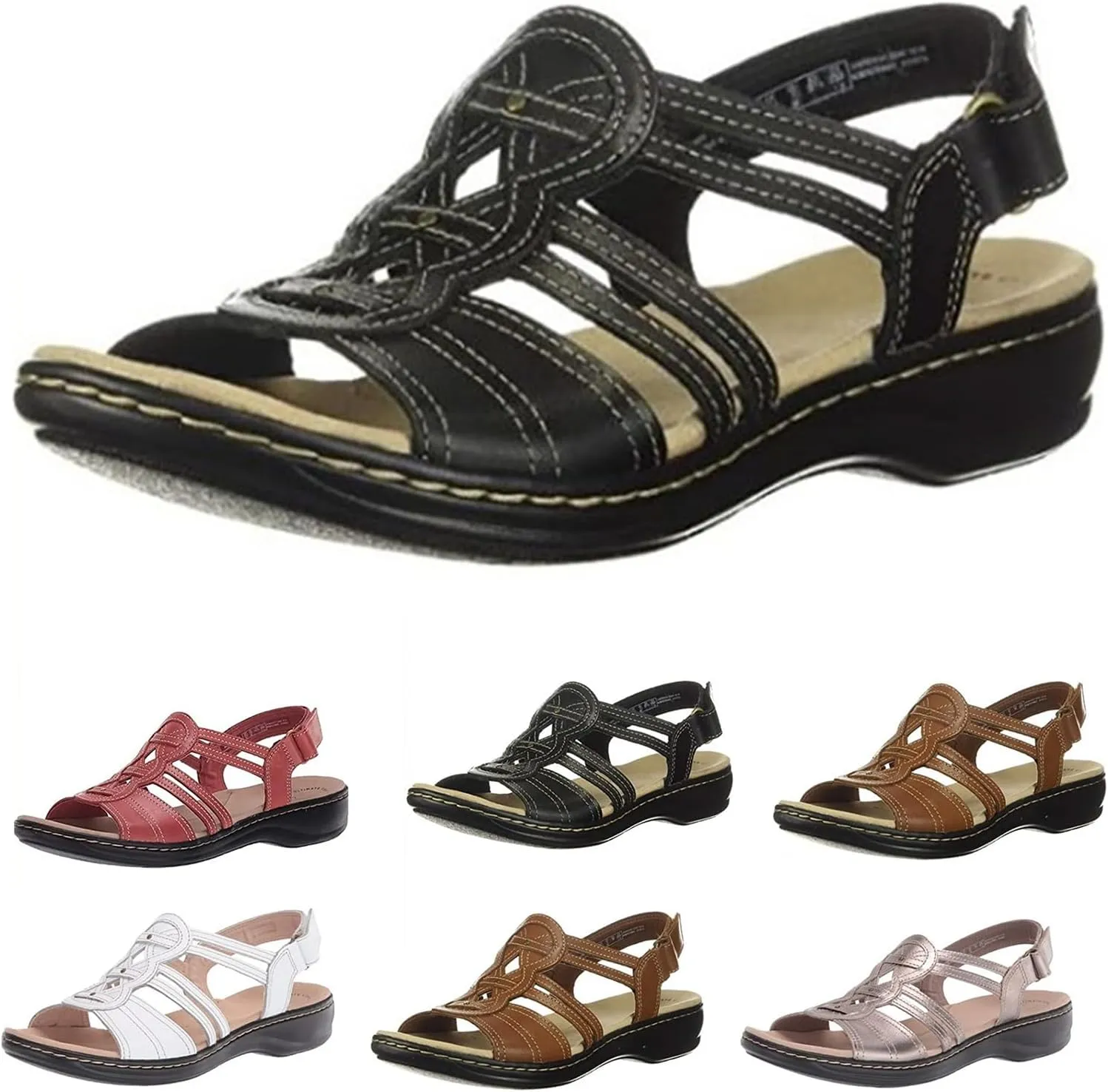 Womens Flat Sandals Orthopedic Non Slip Wedge Sandals Open Toe Slingback Leather Sandal Fashion Ankle Strap Metal Buckle Beach Shoes for Summer and Daily Wear