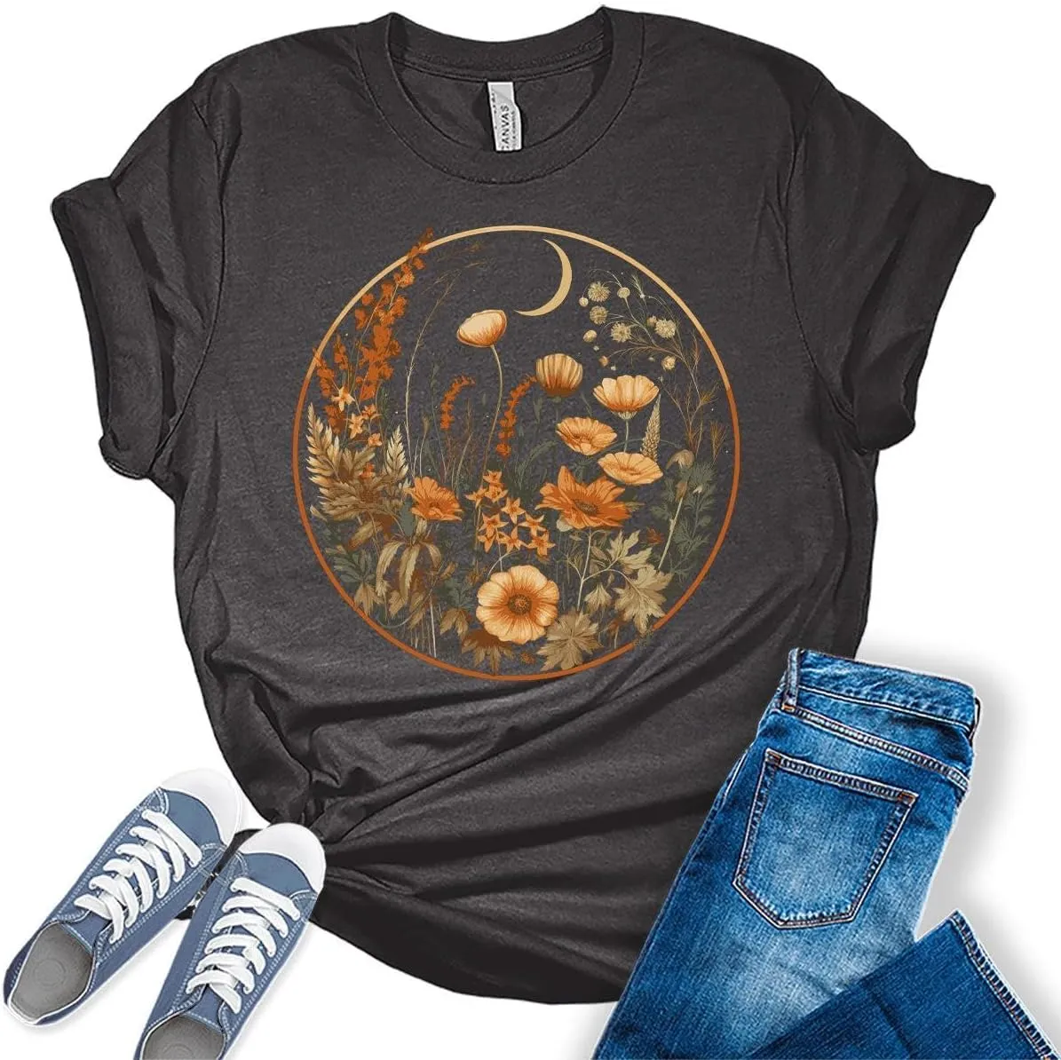 Womens Floral Shirts Trendy Wildflower Vintage Graphic Tees Butterfly Short Sleeve T Shirts Bella Summer Tops