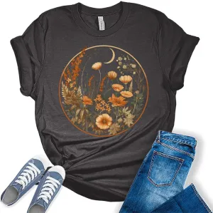 Womens Floral Shirts Trendy Wildflower Vintage Graphic Tees Butterfly Short Sleeve T Shirts Bella Summer Tops