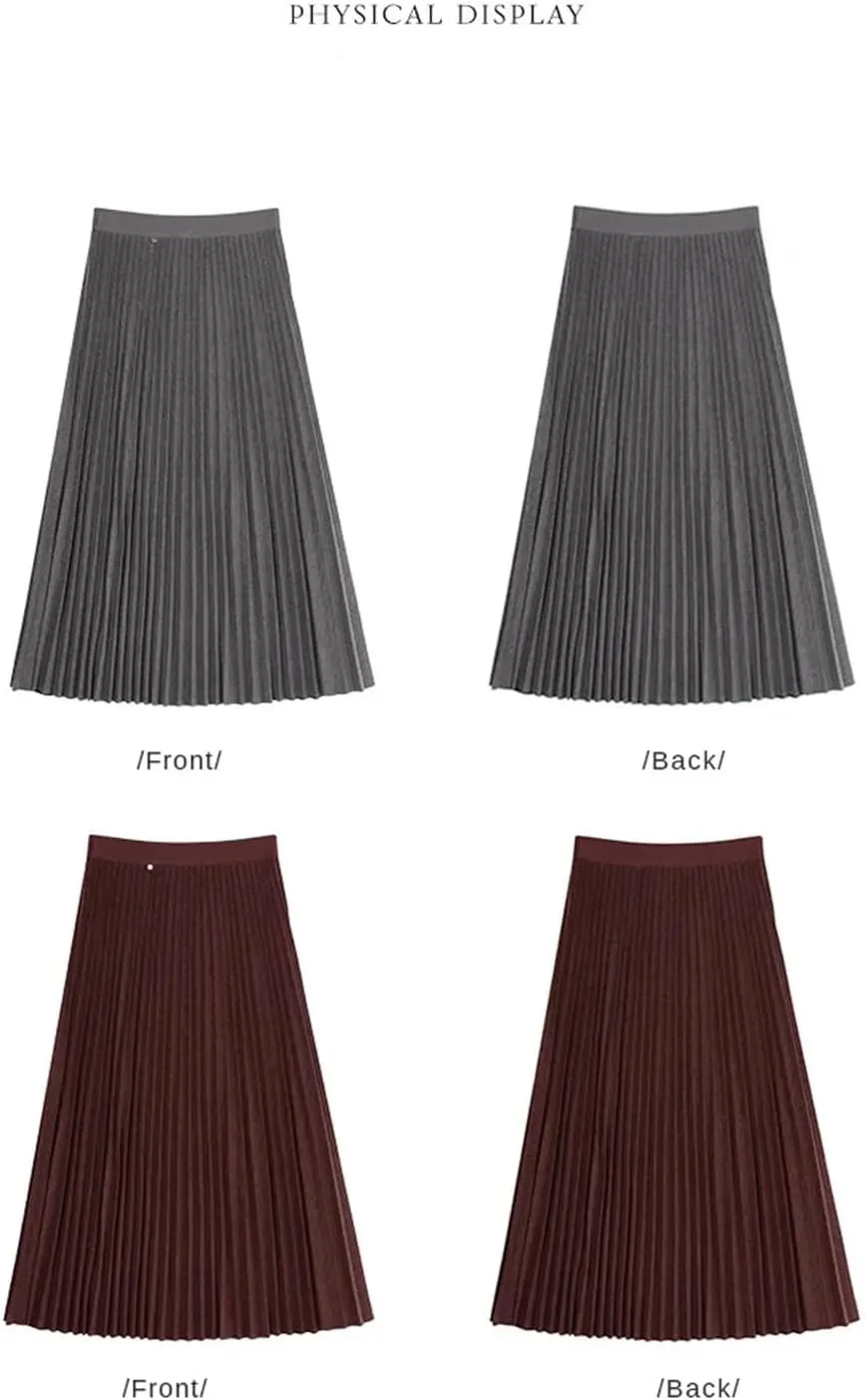 Women's Folded Wool Skirt, Thick Elastic Waist Winter