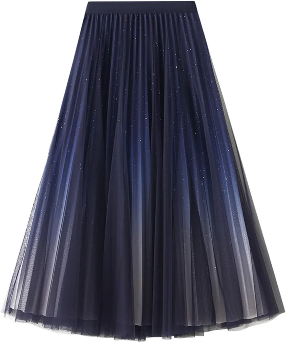 Women's Gradient Color Flowy Chiffon Skirts High Waist A-Line Casual Pleated Party Long Tutu Skirts