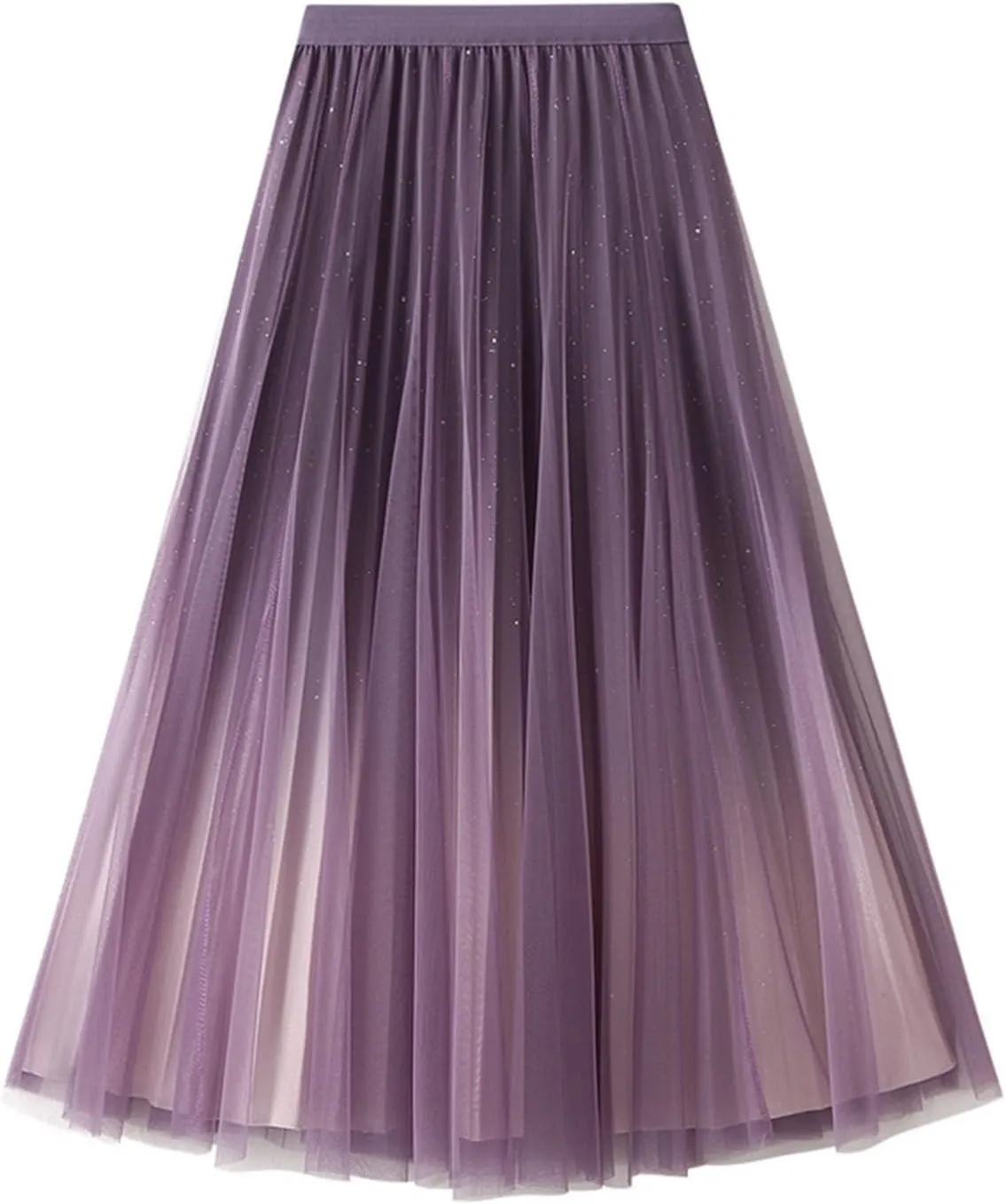 Women's Gradient Color Flowy Chiffon Skirts High Waist A-Line Casual Pleated Party Long Tutu Skirts