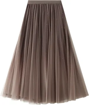 Women's Gradient Color Flowy Chiffon Skirts High Waist A-Line Casual Pleated Party Long Tutu Skirts