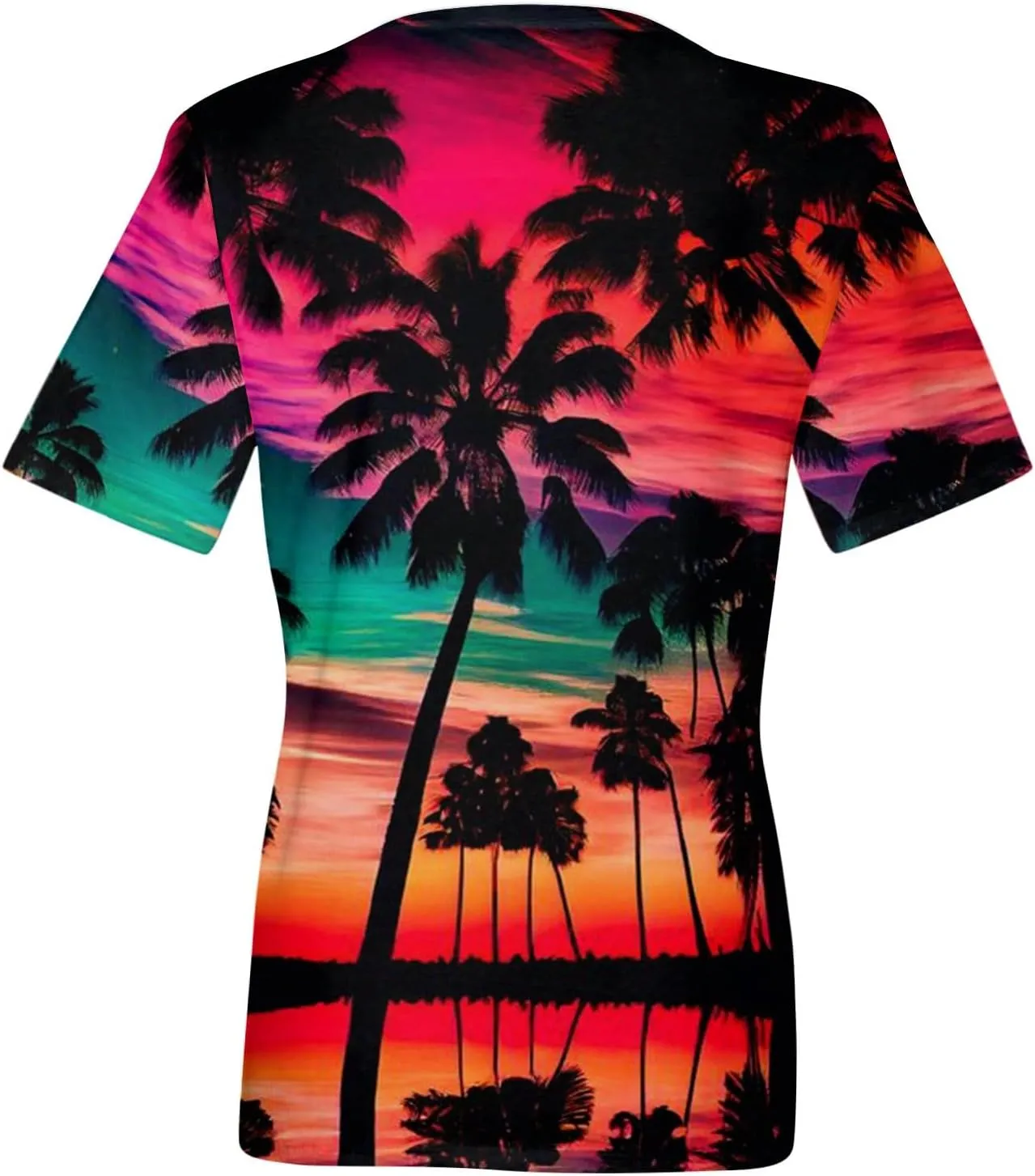 Womens Hawaiian Shirt Palm Trees Beach Graphic Tee Tops Summer Vacation Short Sleeve Tshirt Tops Casual V Neck
