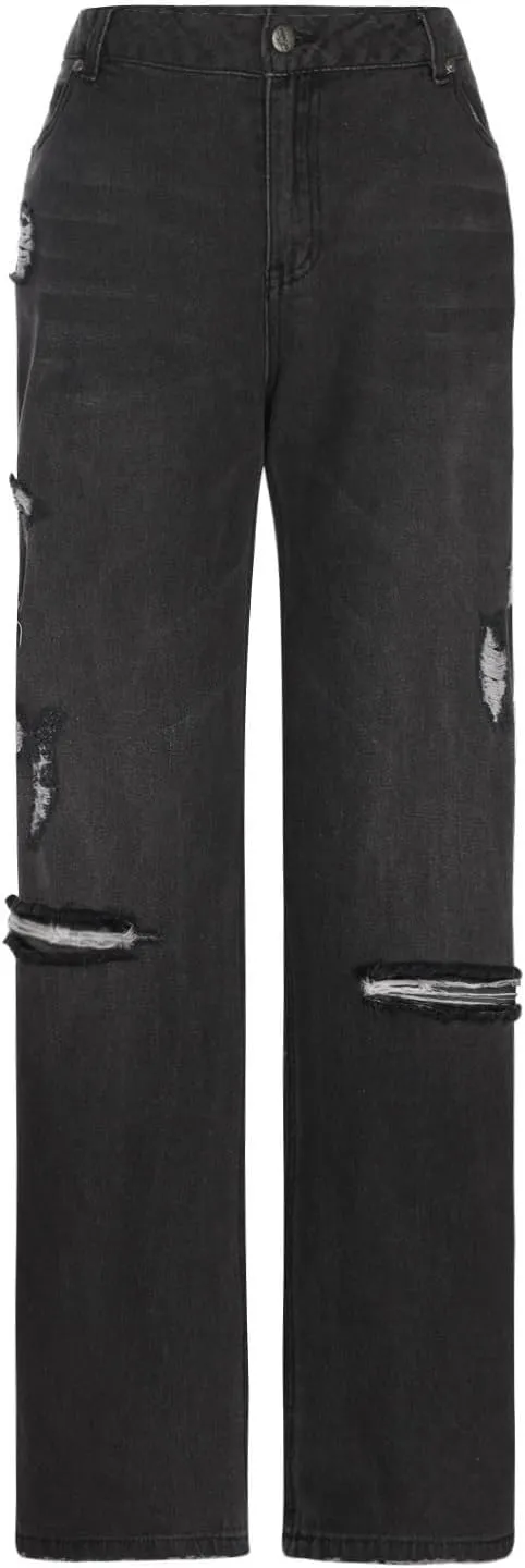Women's High Waisted Jeans Boyfriend Straight Leg Casual Denim Pants Jeans Stretchy Leg Baggy Trendy Trousers