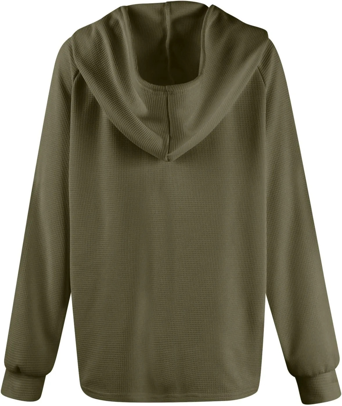 Womens Hoodies Waffle Knit Drawstring Long Sleeve Pullover Casual V Neck Oversized Button Up Sweatshirt Tops