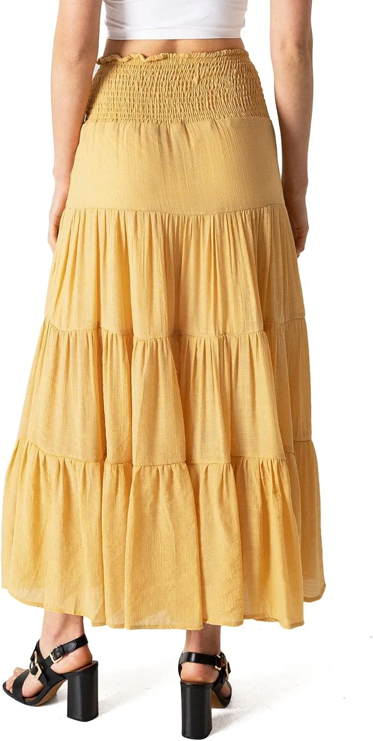 Women's Juniors Smocked Waist Broomstick Boho Skirt