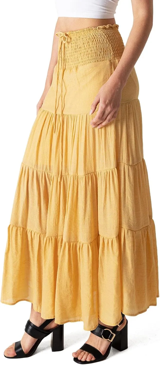 Women's Juniors Smocked Waist Broomstick Boho Skirt
