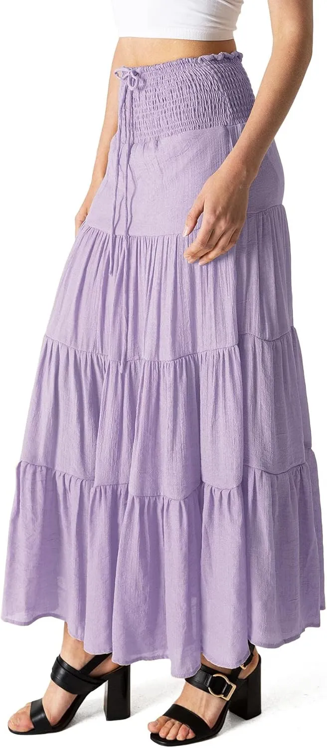 Women's Juniors Smocked Waist Broomstick Boho Skirt