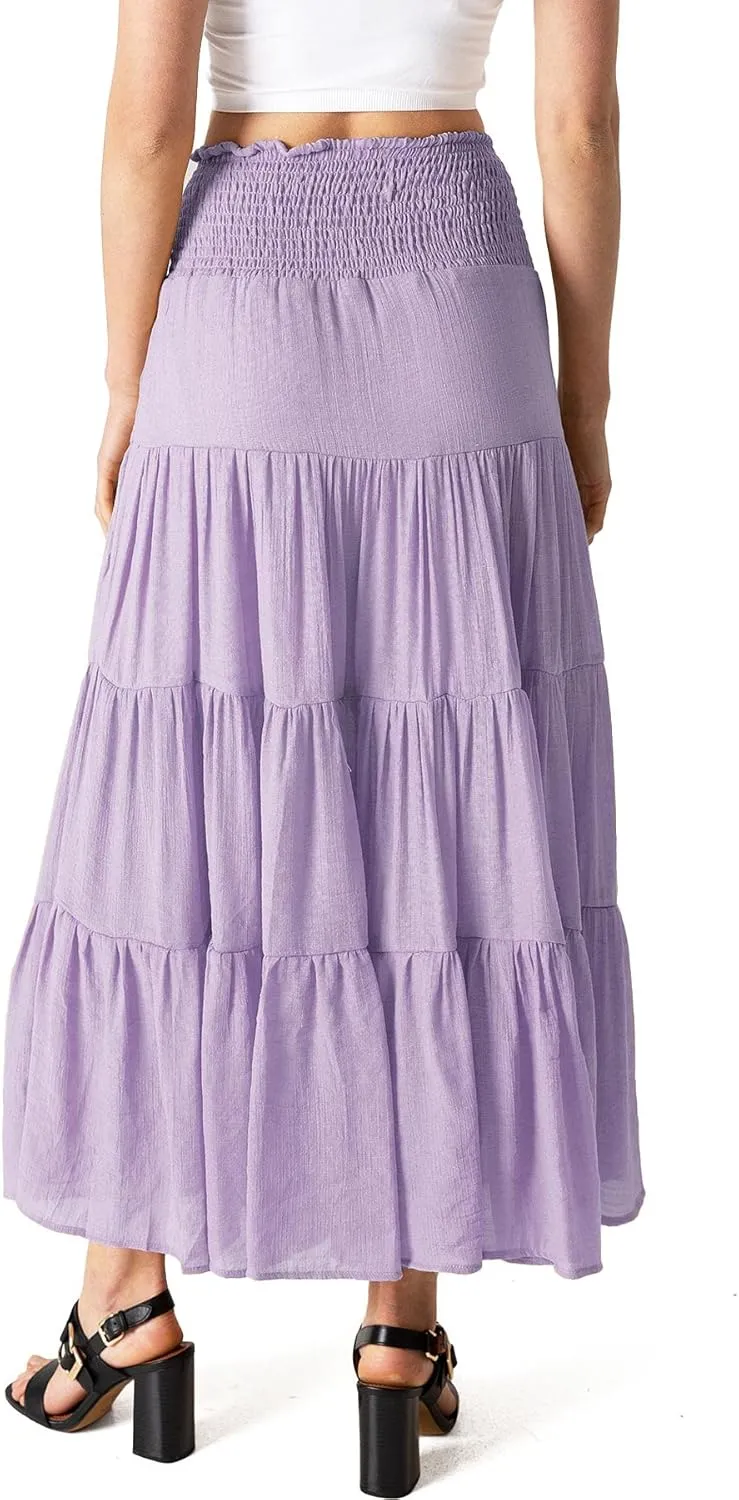 Women's Juniors Smocked Waist Broomstick Boho Skirt