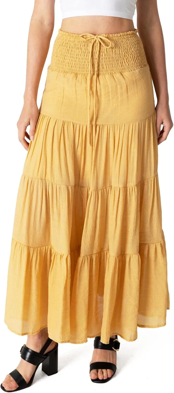 Women's Juniors Smocked Waist Broomstick Boho Skirt