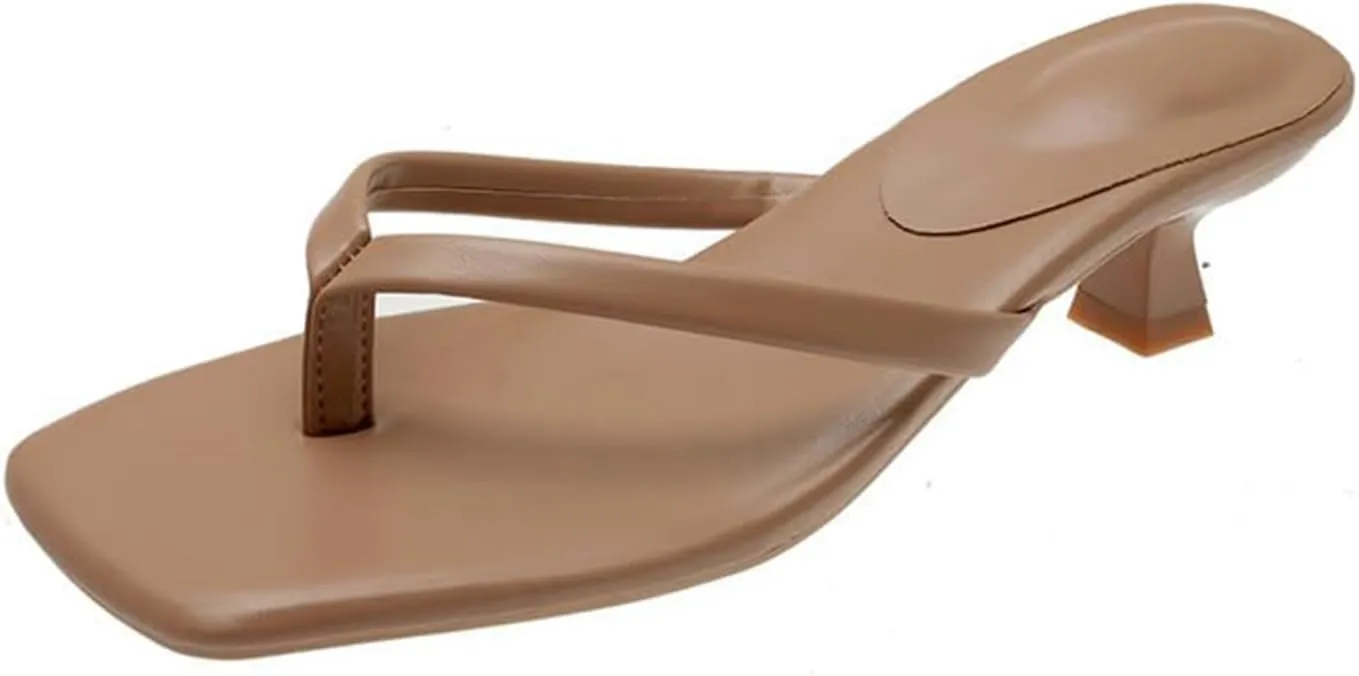 Women's Kitten Heels Sandals Square Open Toe Flip Flop Heeled Flip-Flops Mules Thong Matte Comfy Low Heel Slippers T-Straps Outdoor Beach Summer Basic Flops Slide Fashion Party Slip On Sandal