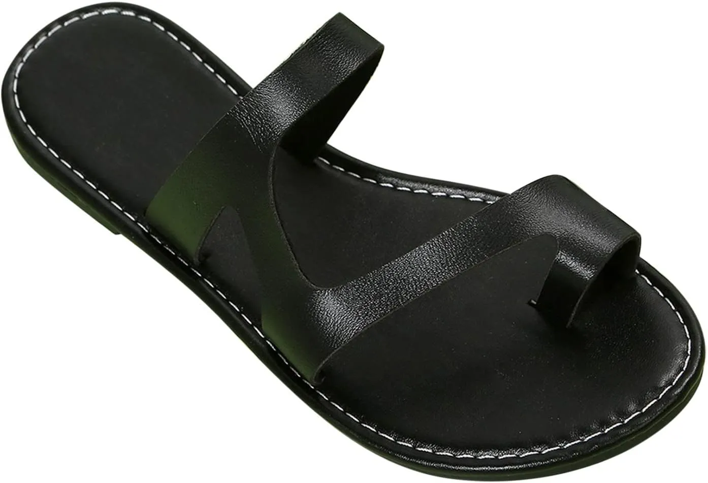 Women's Leather Toe Ring Sandal Flat Summer Trendy Stylish Slipper Vacation 2025 Flip Flop Sandals