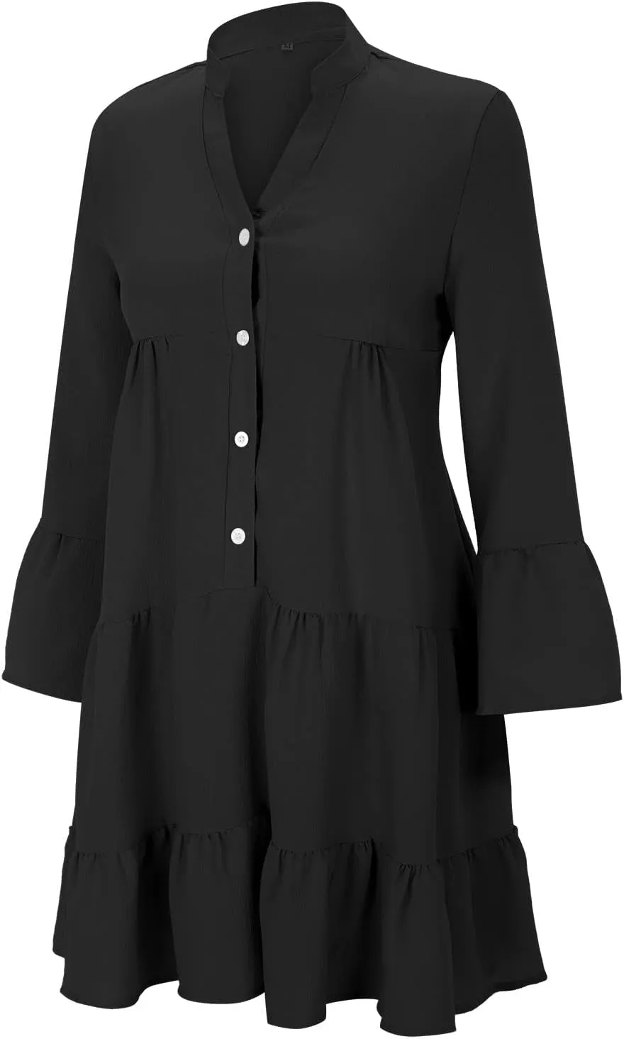 Women's Long Sleeve Botton Ruffle Dresses Casual Loose Swing Mini Dress Women Maxi Dresses Summer