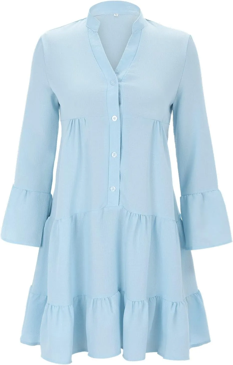 Women's Long Sleeve Botton Ruffle Dresses Casual Loose Swing Mini Dress Women Maxi Dresses Summer