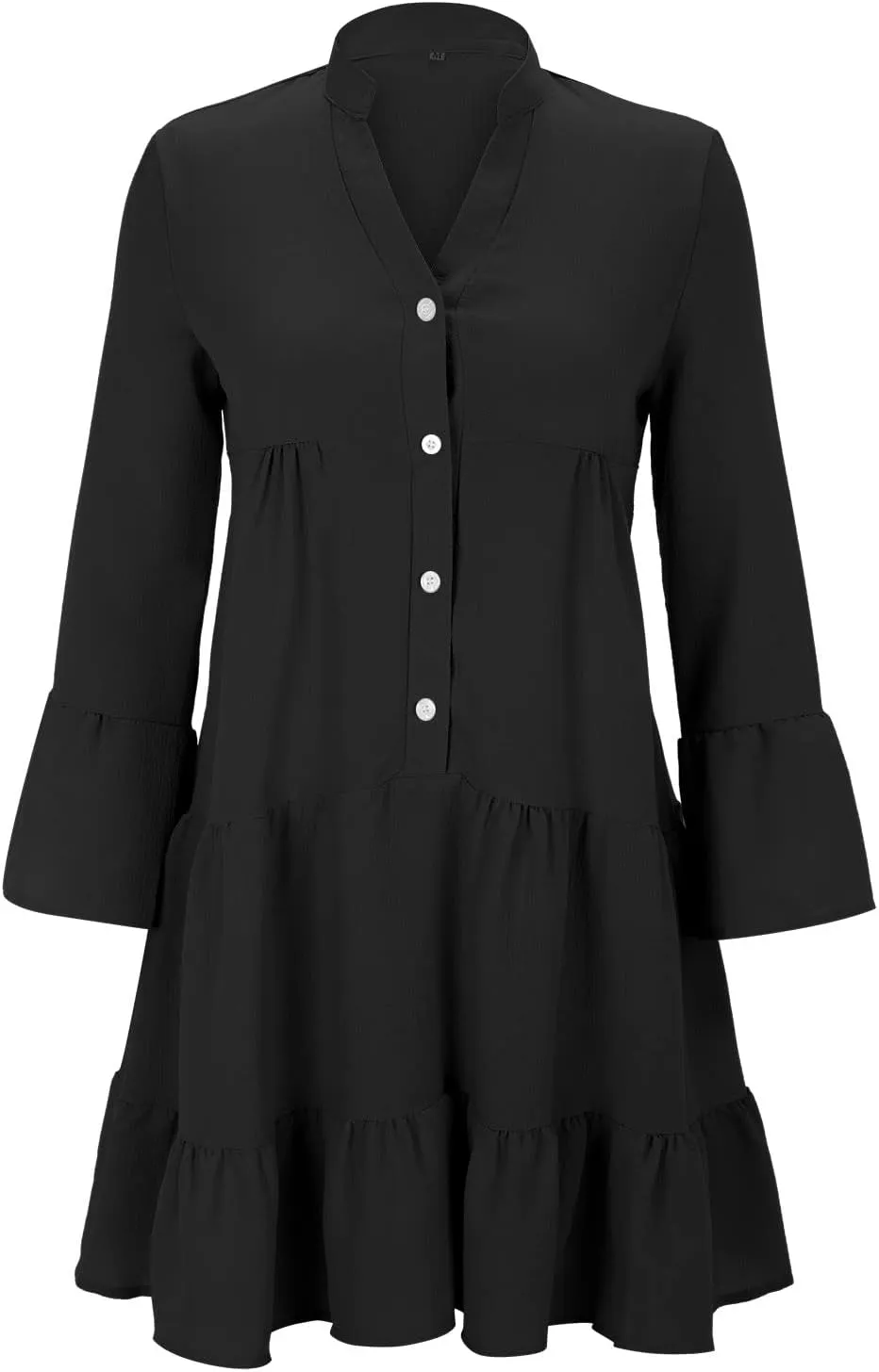 Women's Long Sleeve Botton Ruffle Dresses Casual Loose Swing Mini Dress Women Maxi Dresses Summer