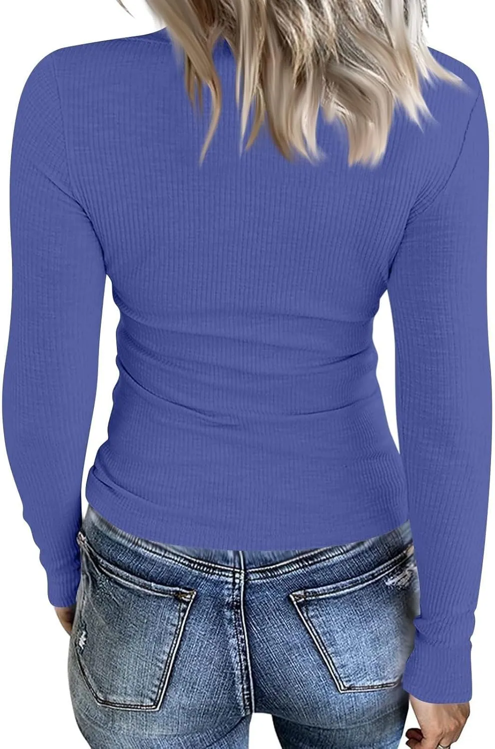 Womens Long Sleeve Crewneck Tops Rib Knit Slim Fit Basic Shirts 2024 Casual T-Shirt Stretchy Going Out Basic Outfits