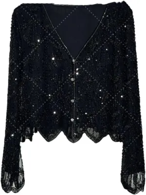 Women's Long-Sleeved Sequined Pearl Bead Cardigan Top High-Waisted Skirt 2-Piece Skirt Sets