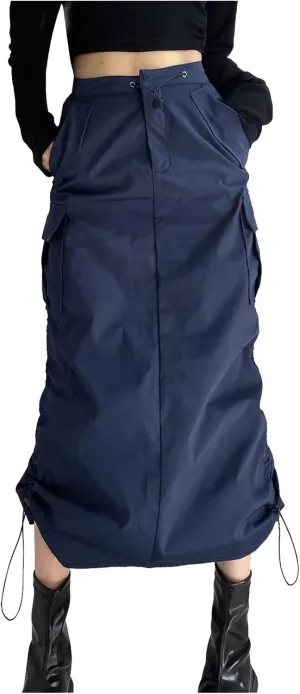 Women's Loose Casual Quick Drying Pleated Drawcord Work Suit Split Skirt Midi Skirt Pleated Cheer Skirt Ankle