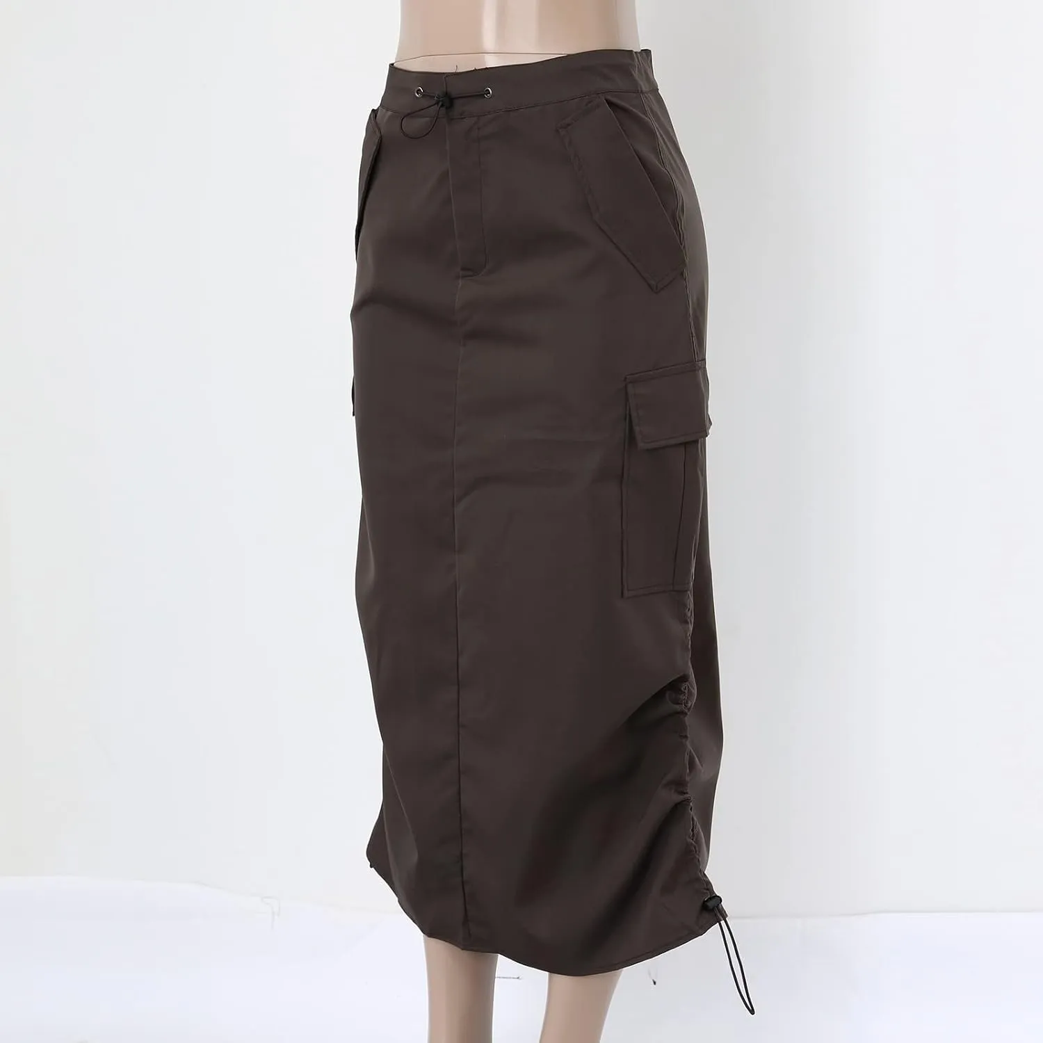 Women's Loose Casual Quick Drying Pleated Drawcord Work Suit Split Skirt Midi Skirt Pleated Cheer Skirt Ankle
