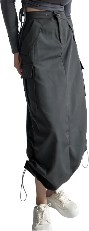Women's Loose Casual Quick Drying Pleated Drawcord Work Suit Split Skirt Midi Skirt Pleated Cheer Skirt Ankle