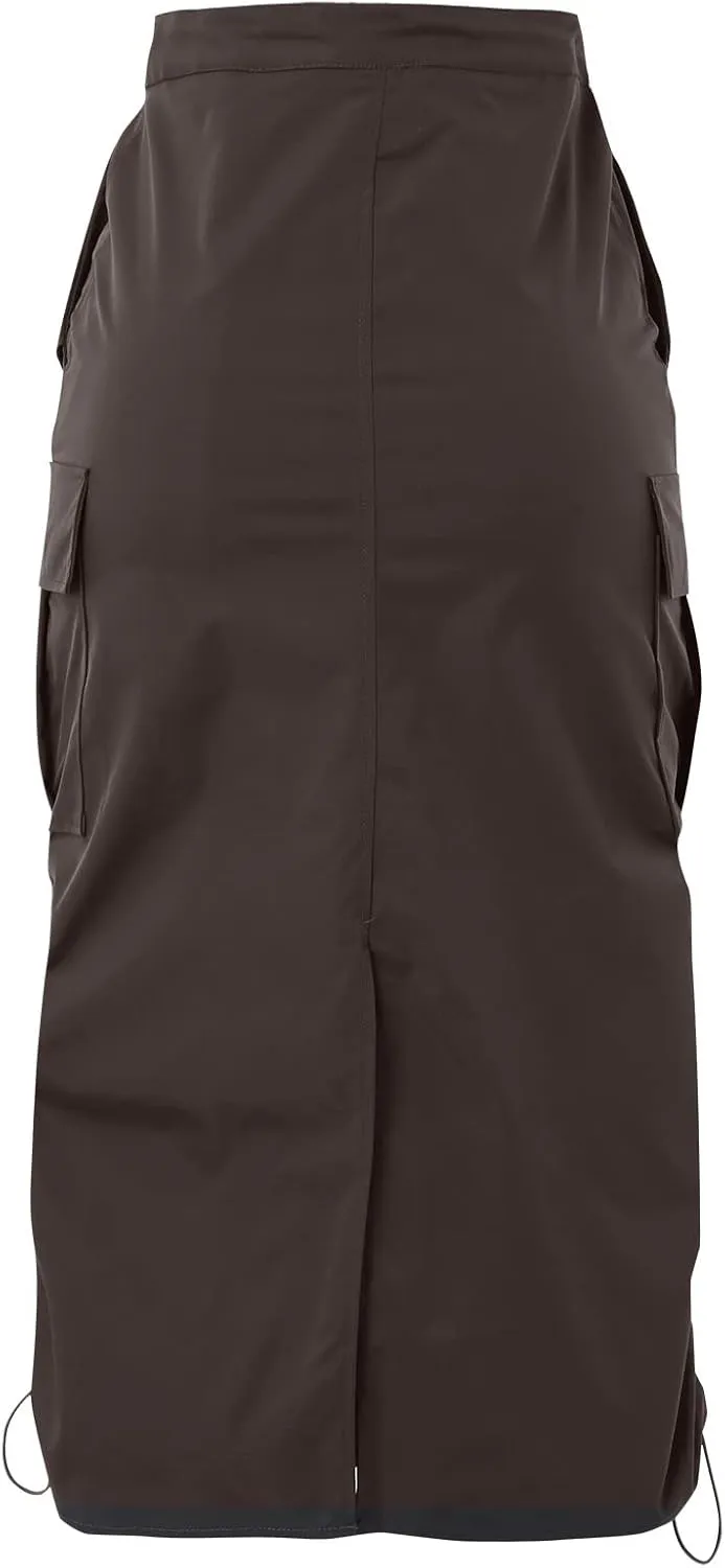 Women's Loose Casual Quick Drying Pleated Drawcord Work Suit Split Skirt Midi Skirt Pleated Cheer Skirt Ankle