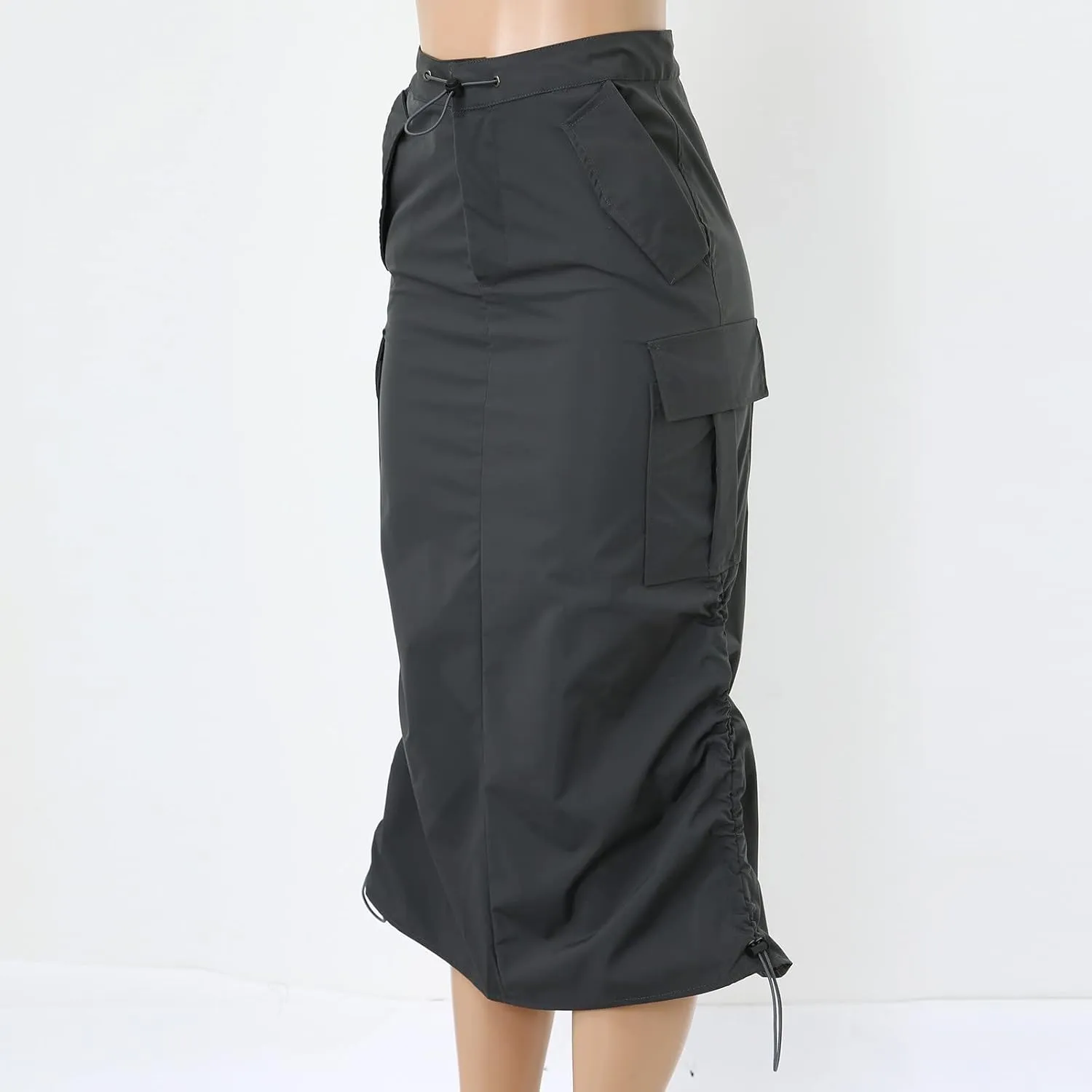 Women's Loose Casual Quick Drying Pleated Drawcord Work Suit Split Skirt Midi Skirt Pleated Cheer Skirt Ankle