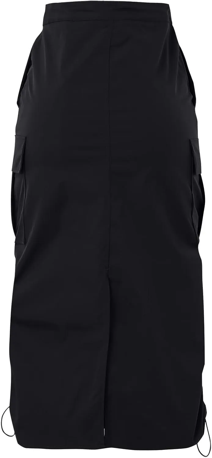 Women's Loose Casual Quick Drying Pleated Drawcord Work Suit Split Skirt Midi Skirt Pleated Cheer Skirt Ankle