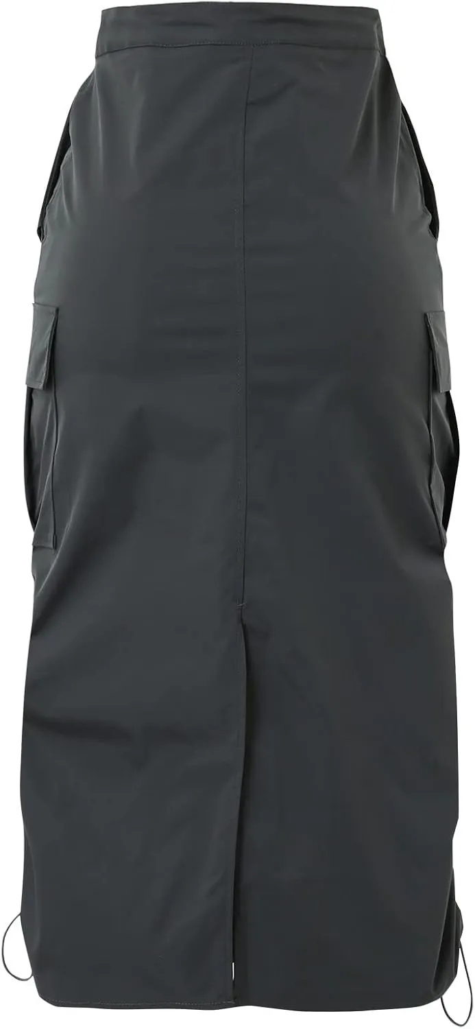Women's Loose Casual Quick Drying Pleated Drawcord Work Suit Split Skirt Midi Skirt Pleated Cheer Skirt Ankle