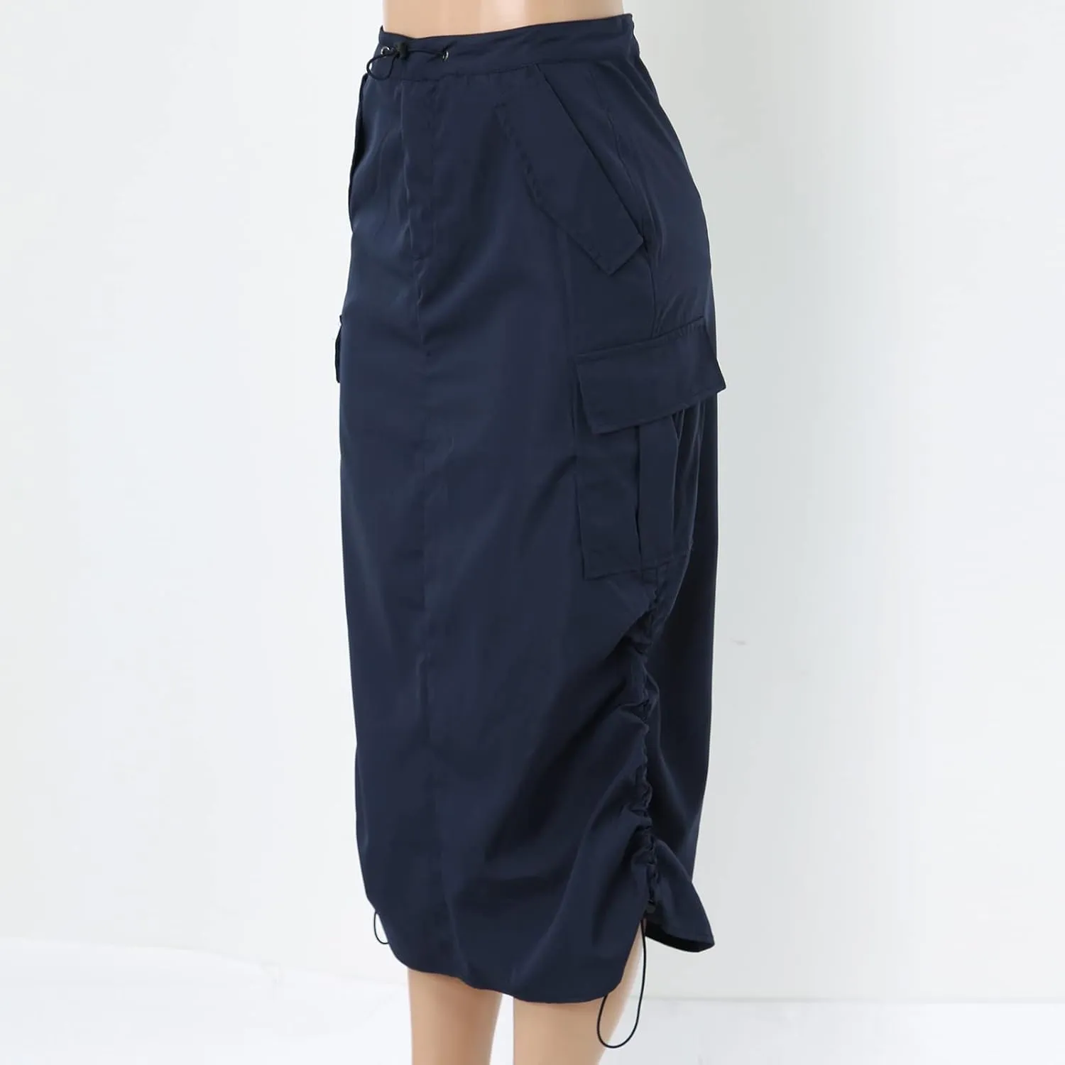 Women's Loose Casual Quick Drying Pleated Drawcord Work Suit Split Skirt Midi Skirt Pleated Cheer Skirt Ankle