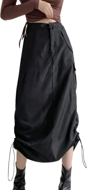 Women's Loose Casual Quick Drying Pleated Drawcord Work Suit Split Skirt Midi Skirt Pleated Cheer Skirt Ankle