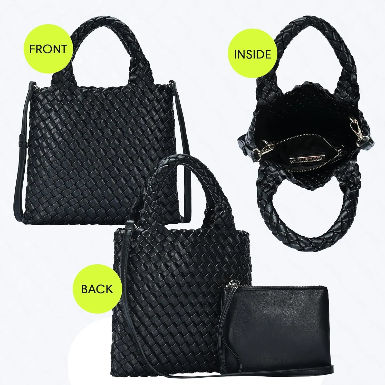 Women's Melody 2-in-1 Woven, Shoulder Bags for Women, Stylish Pouch Wristlet, Vegan Leather, Light Gold Hardware