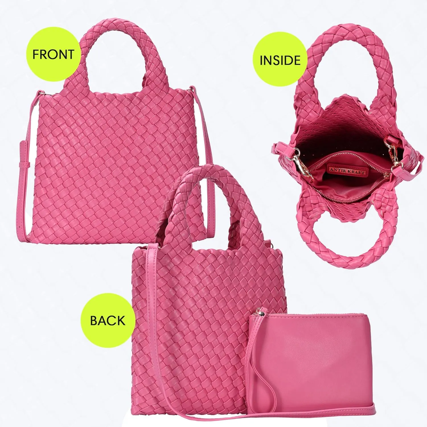 Women's Melody 2-in-1 Woven, Shoulder Bags for Women, Stylish Pouch Wristlet, Vegan Leather, Light Gold Hardware