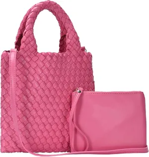 Women's Melody 2-in-1 Woven, Shoulder Bags for Women, Stylish Pouch Wristlet, Vegan Leather, Light Gold Hardware