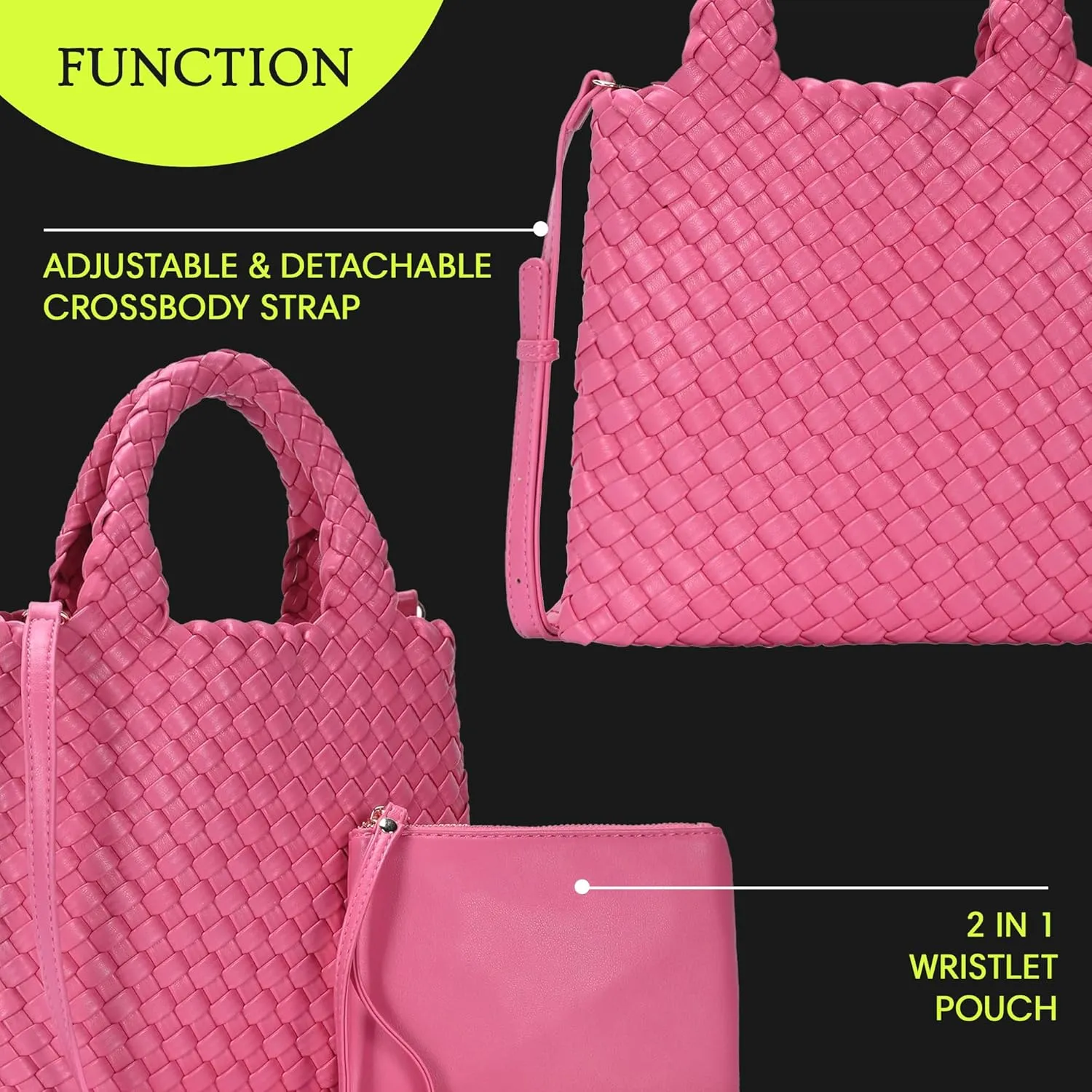 Women's Melody 2-in-1 Woven, Shoulder Bags for Women, Stylish Pouch Wristlet, Vegan Leather, Light Gold Hardware