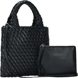 Women's Melody 2-in-1 Woven, Shoulder Bags for Women, Stylish Pouch Wristlet, Vegan Leather, Light Gold Hardware