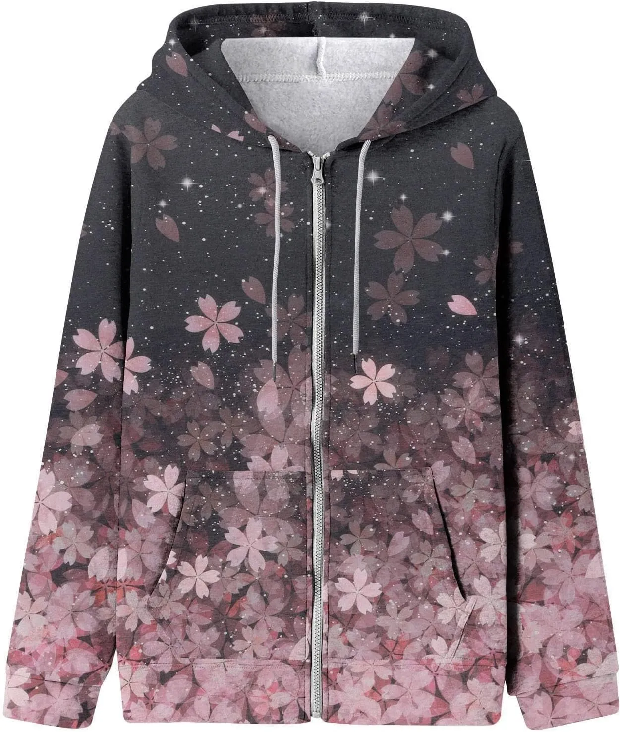Womens Oversized Hoodies Floral Butterfly Print Full Zip Long Sleeve Fall Sweatshirt Workout Drawstring Jackets with Pockets