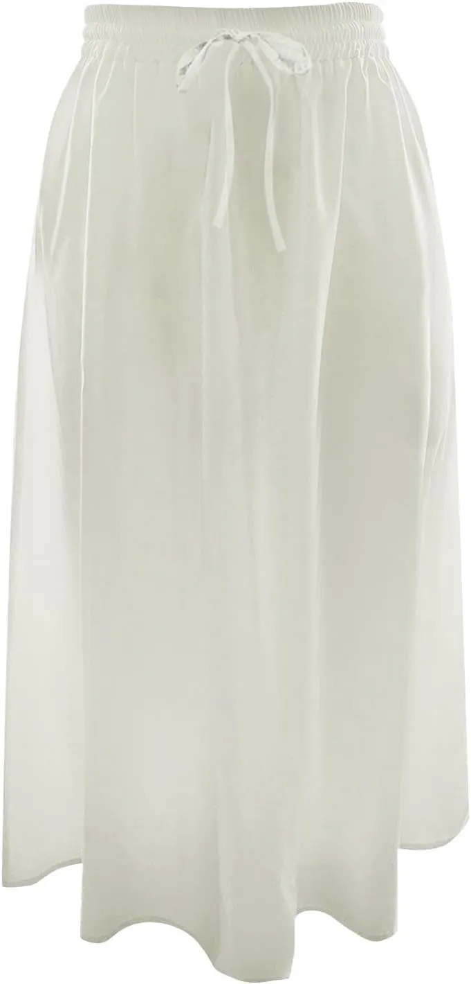 Womens Pleated A Line Midi Skirt with Pockets Elastic High Waisted Boho Casual Fashion Loose Fit Elegant Skirts
